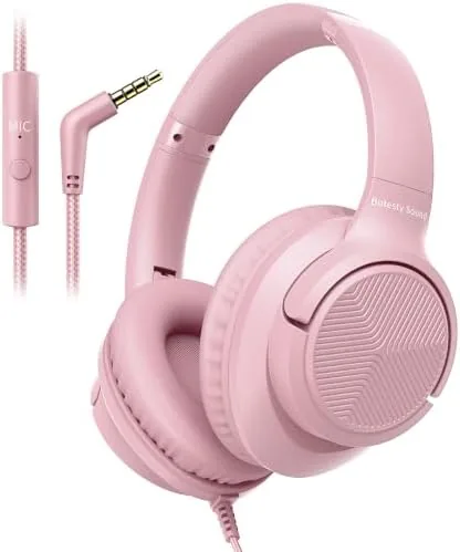 Wired Headphones with Microphone for School, 3.5mm Corded Headphones, Pink | Wired Over Ear Review: Tested and Rated