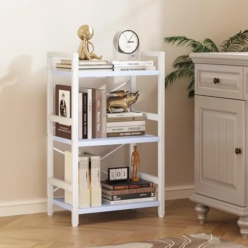 Close look at the Homeiju Bookshelf, 3 Tier Industrial Bookcase, Metal Small Bookcase, Rustic build quality