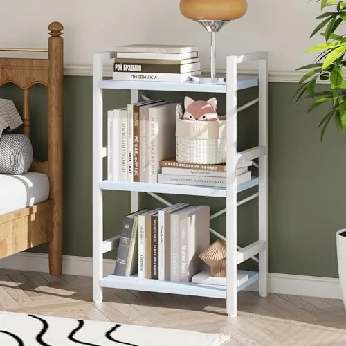 The Homeiju Bookshelf, 3 Tier Industrial Bookcase, Metal Small Bookcase, Rustic in real use