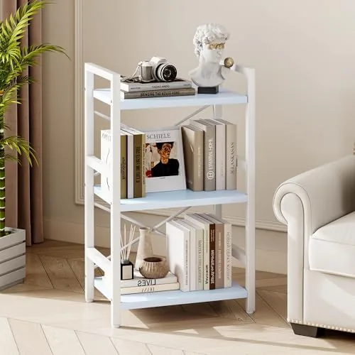 Another view of the Homeiju Bookshelf, 3 Tier Industrial Bookcase, Metal Small Bookcase, Rustic
