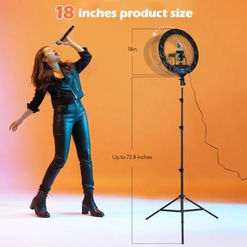 Close look at the GWO 18 inch LED Ring Light with Tripod Stand 6000K build quality