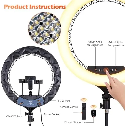 The GWO 18 inch LED Ring Light with Tripod Stand 6000K in real use