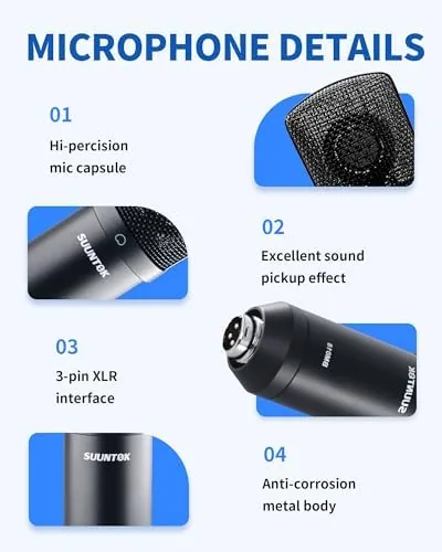 A streamer recording game commentary with the condenser microphone in front of the screen