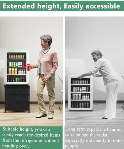 The YMYNY Mini Fridge Stand with Storage, Mini Fridge Cabinet with in real use