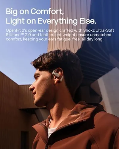 Another view of the SHOKZ OpenFit 2 Open-Ear Earhook Bluetooth Earbuds, White,48H Playtime |