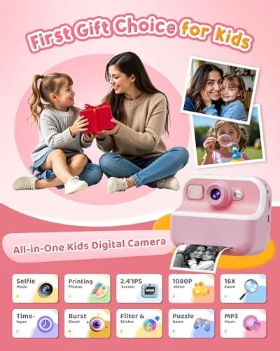 Close up of the front and rear dual lenses on the kids camera