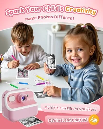 The kids camera next to a basic digital camera and a phone