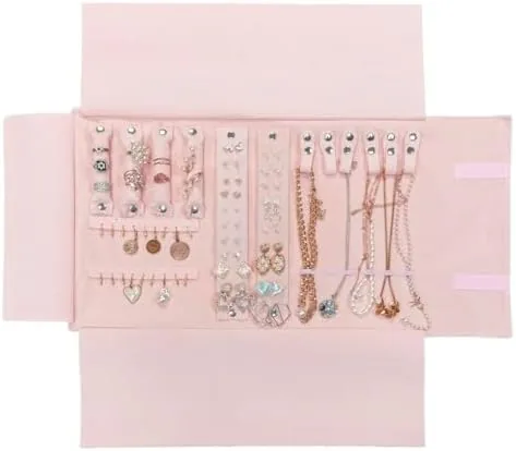 UnionPlus Travel Jewelry Roll Organizer, Pink | Soft Velvet Jewelry Roll, Organizes rings, earrings Review: Tested and Rated