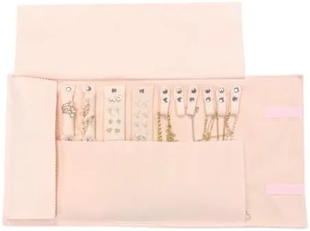 Another view of the UnionPlus Travel Jewelry Roll Organizer, Pink | Soft Velvet Jewelry