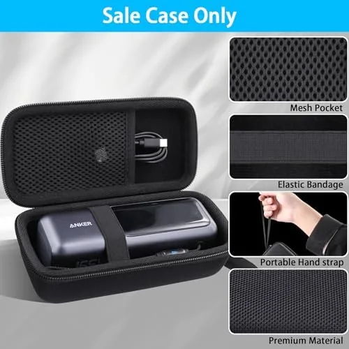 The power bank seated inside the case with cables in the mesh pocket