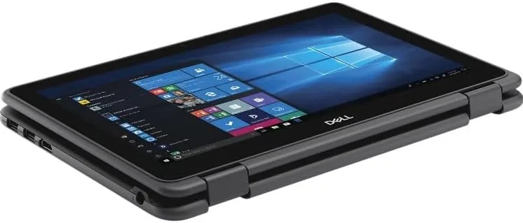 The Latitude 3190 folded into tablet mode on a lap
