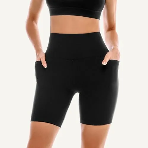 Close look at the Leafigure 2 Pack Womens Biker Shorts with Pockets 6" | build quality