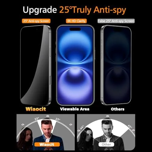 Close look at the Wiaocit Tempered Glass Privacy Screen Protector for iPhone 16 Plus build quality