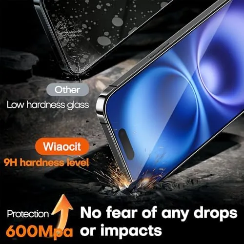 The Wiaocit Tempered Glass Privacy Screen Protector for iPhone 16 Plus in real use