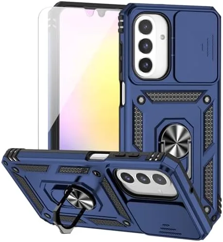 The navy Samsung Galaxy A26 5G case on a table with the camera cover closed