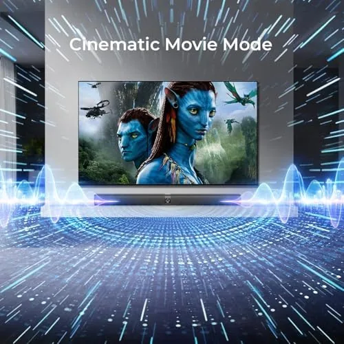 The sound bar remote control and equalizer mode buttons shown in close up