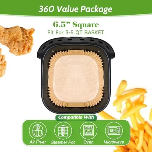 Close look at the 360 Pcs 6.5" Square Air Fryer Paper Liners Disposable Unbleached build quality