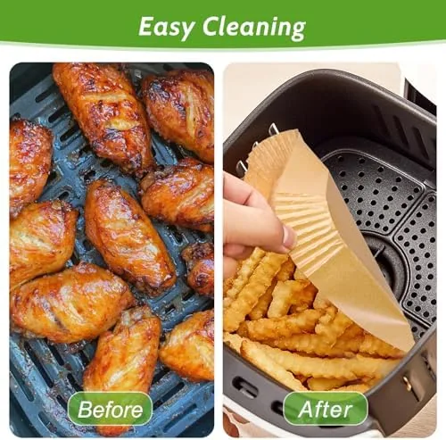 Another view of the 360 Pcs 6.5" Square Air Fryer Paper Liners Disposable Unbleached