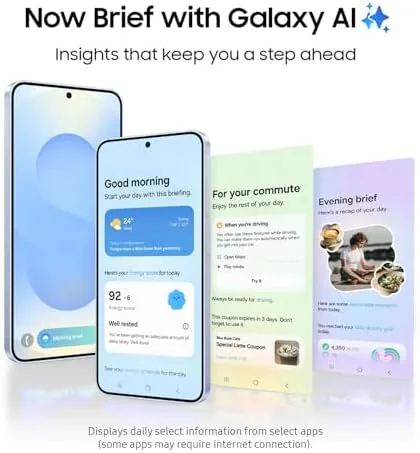 Detail shot of the Samsung Galaxy S25 Cell Phone, 128GB Smartphone, Unlocked Android, AI features