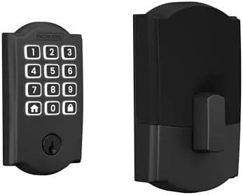 The Schlage Arrive Century deadbolt in matte black on a modern front door
