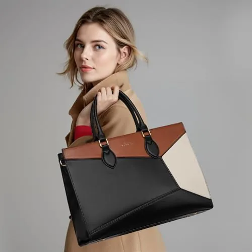 Close look at the LOVEVOOK Laptop Bag for Women,17 lnch Waterproof Lightweight Leather Tote build quality