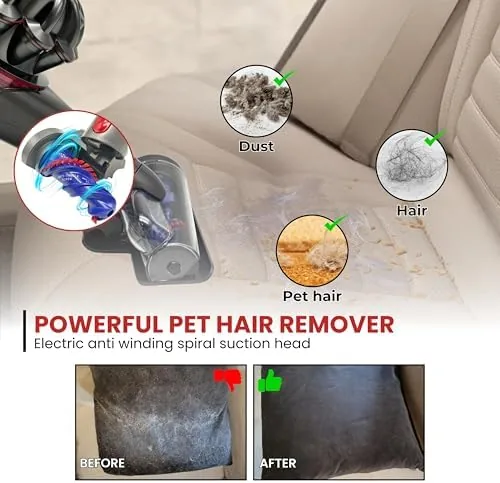 Pet hair being lifted from a couch cushion by the mini brush