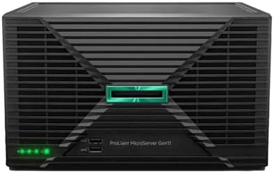 The HPE ProLiant MicroServer Gen11 tower sitting on an office desk