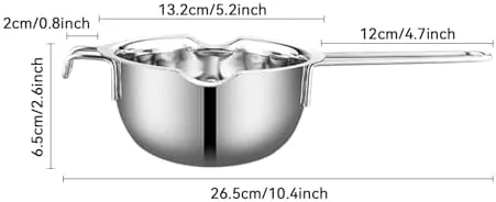 Close up of the heat resistant handle attached to the stainless bowl