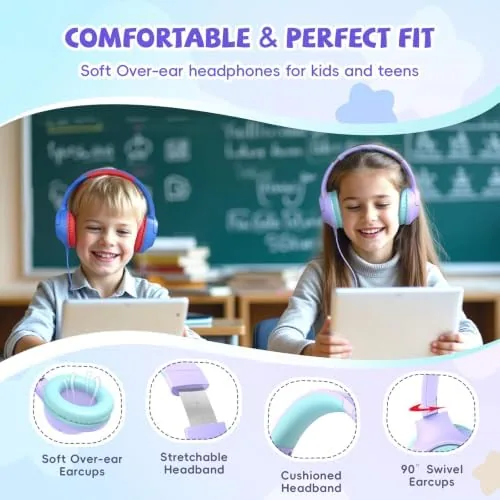 Another view of the Kids Headphones Wired for School, 3.5mm Safe Volume Limit with