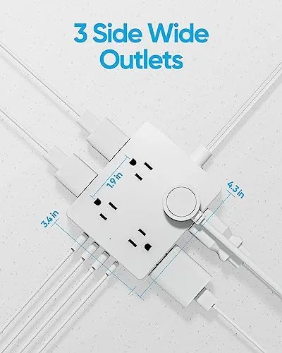 Another view of the Olcorife Flat Plug Power Strip with 10 FT Extension Cord