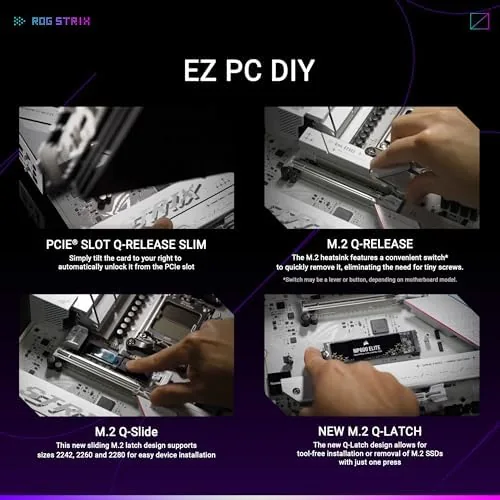 A builder installing a graphics card into the white themed board
