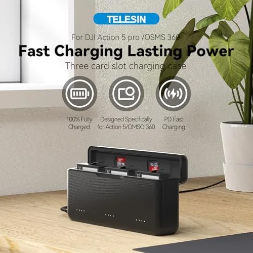 Close look at the TELESIN Osmo Action 6 5 Pro Battery Charger,Triple Slot PD build quality