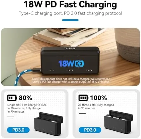 The TELESIN Osmo Action 6 5 Pro Battery Charger,Triple Slot PD in real use