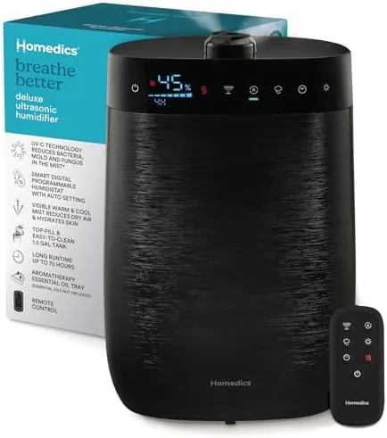 Homedics Deluxe Ultrasonic Humidifier for Large Rooms, Warm or Cool Mist | UV-C Technology Review: Tested and Rated