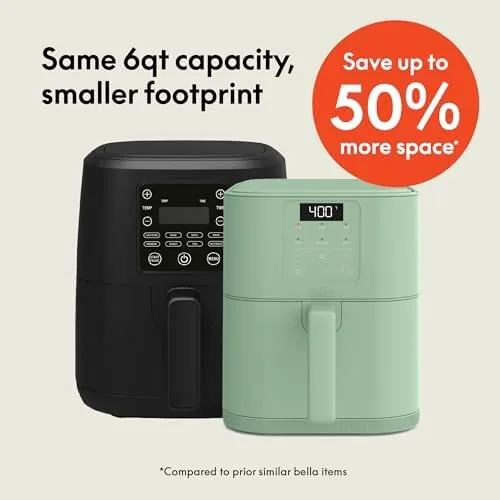Close look at the bella Fits-Anywhere™ 6qt Slim Air Fryer with Non-Toxic Ceramic, Seaglass build quality
