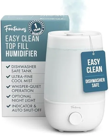 Fontaines Luxury Top-Fill Humidifiers for Bedroom, Cool Mist 360° Ultra-Fine Spray, Whisper-Quiet, Dishwasher-Safe Tank Review: Tested and Rated