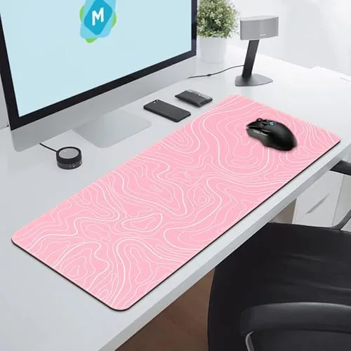 The DIGSOM Gaming Mouse Pad, Pink with White Topographic Line, 31.5x11.8in in real use