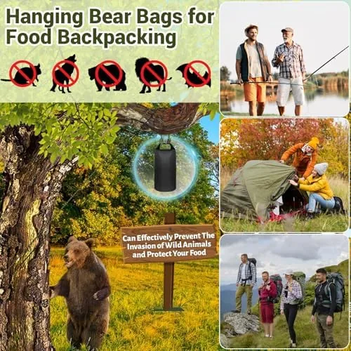 Food bag hanging from a branch with the line tied around the trunk