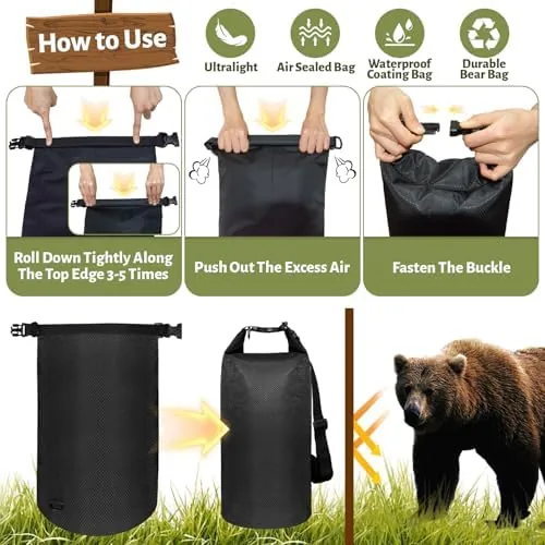 Bear bag kit packed flat next to a rigid food canister