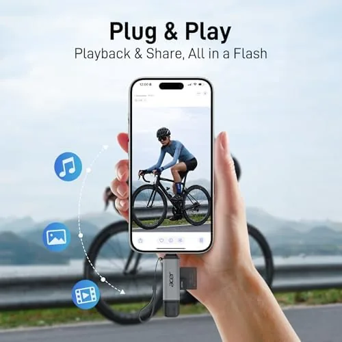 Card reader plugged into an iPhone importing photos