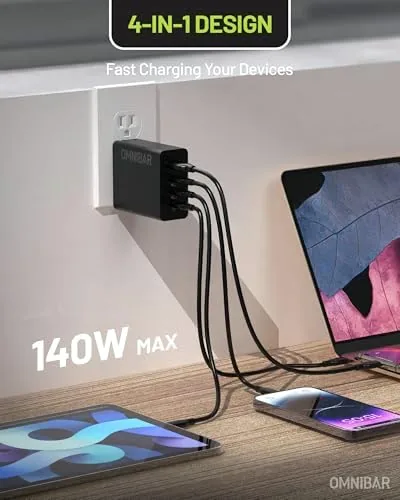 Another view of the 140W USB C Charger, 4-Port GaN PD3.1 PPS Fast Charger