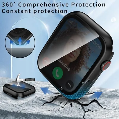 The privacy case side by side with a plain silicone bumper and a glass screen shield