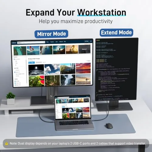 Laptop connected to a 4K monitor through the USB-C to HDMI cable