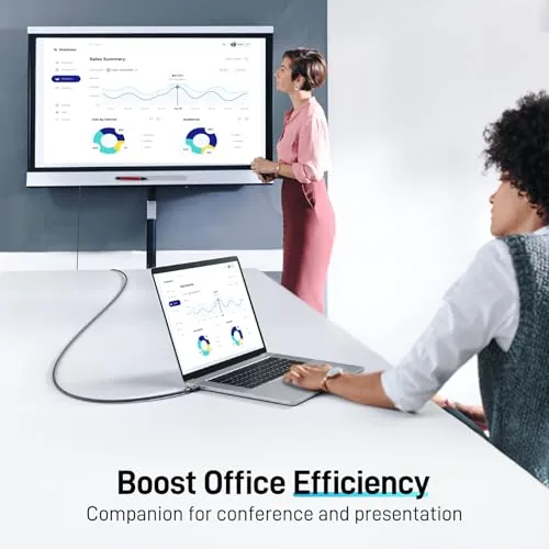 Home office setup with laptop and 4K monitor connected by the cable