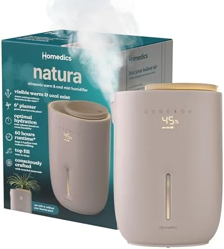 Homedics Natura Ultrasonic Warm Cool Mist Humidifier 1.3-Gal | Large Rooms, 60-Hr Runtime, Plant Review: Tested and Rated