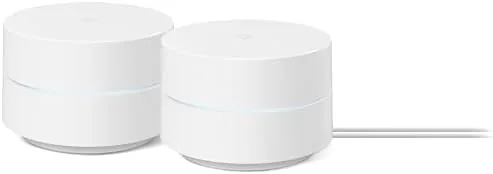 Close up of the back of a Google WiFi point showing the two Ethernet ports