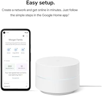 A family using multiple devices across different rooms on the mesh network