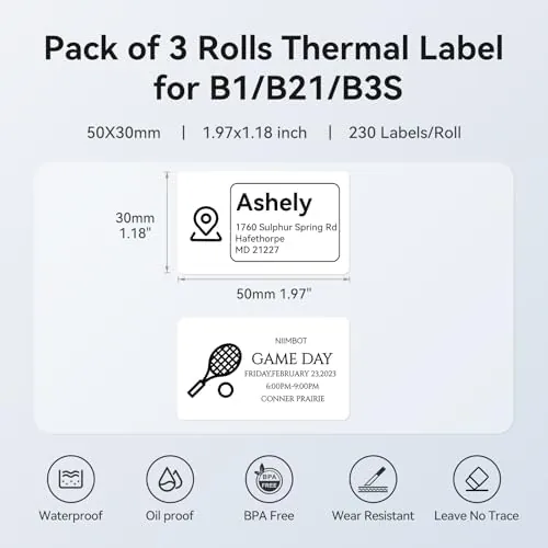 Close look at the NIIMBOT 3 Roll Set Labels, 2'' x 1.2'' (50x30mm) Waterproof build quality