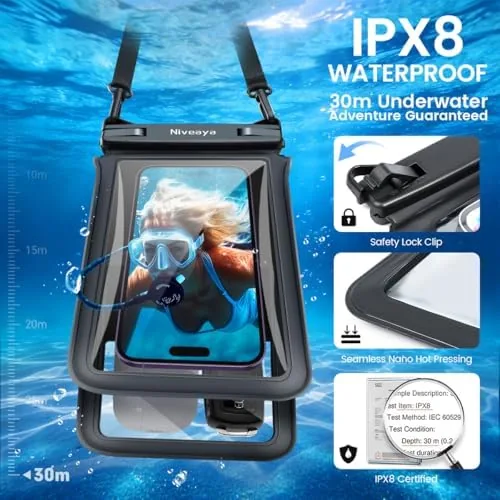 Close look at the Niveaya Double Space Waterproof Phone Pouch - 2 Pack, Waterproof build quality