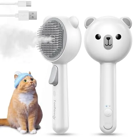 USB rechargeable cat steam brush with dual spray nozzle